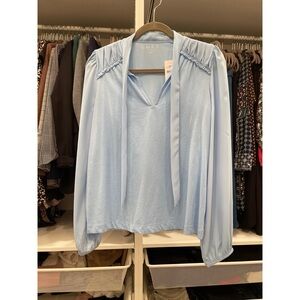 New Loft Cotton Blouse with Neck Tie and Silky Sleeves